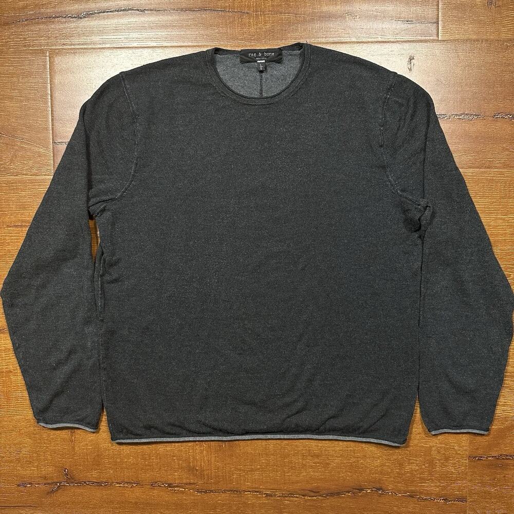 Rag & Bone Sweatshirt Mens M Gray Extra Fine Merino Wool Linen Cotton Sweater